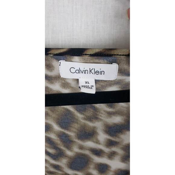 Calvin Klein Blouse Top XL Cowl Neck Cheetah Animal Print Mob Wife Safari Tribal - Picture 4 of 5